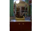 1970's retro red dressing table with circular 3-way mirror